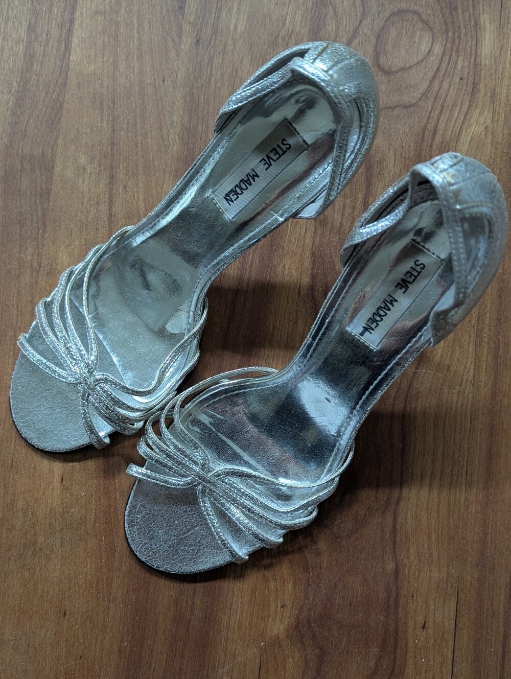 ✨NEW!✨ Steve Madden "Sassy" Metallic Silver Open-Toe Stiletto Heels - Women's 9